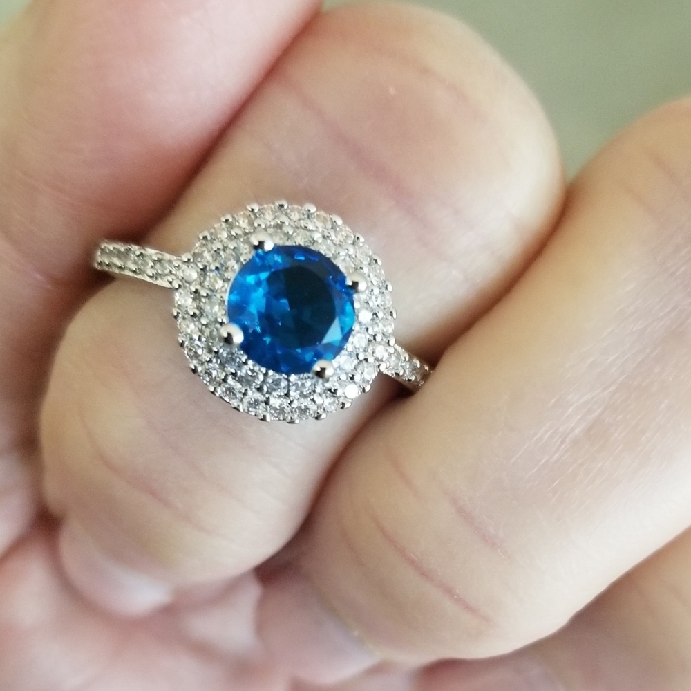 Elegant Simulated Blue Topaz Ring - Picture 3 of 3